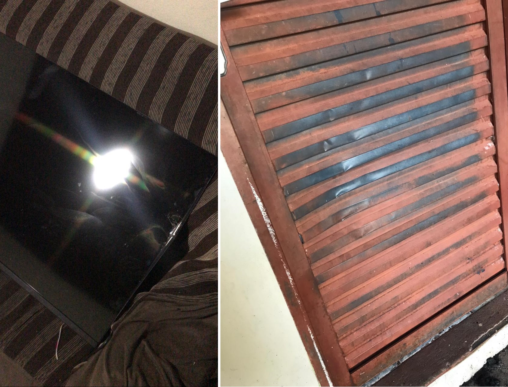 Televis&atilde;o quebrada e porta danificada - Foto: Jornal da Nova